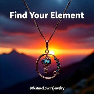 Handmade! Embellished Copper Circle Elemental Pendant + Chain! Flirty & Feminine